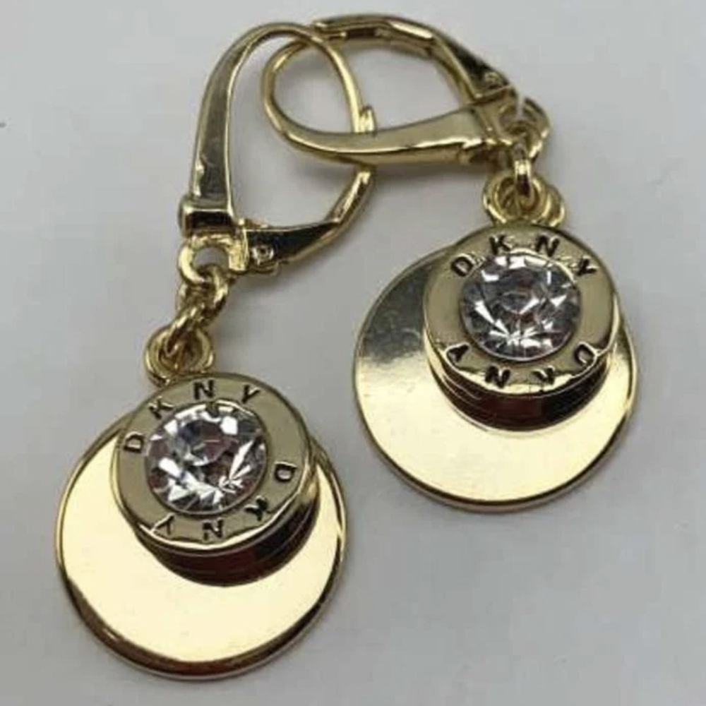DKNY Gold-tone Dangle Earrings with Clear Crystals